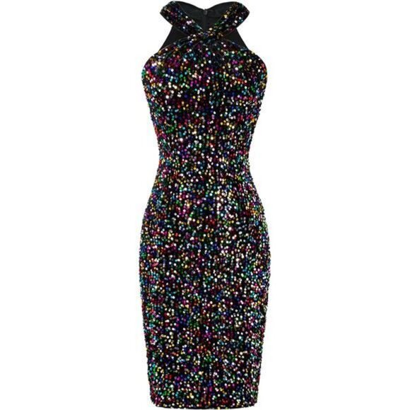 Womens Sequin Dress Sleeveless Sparkly Glitter Halter Multicolor - Picture 1 of 4